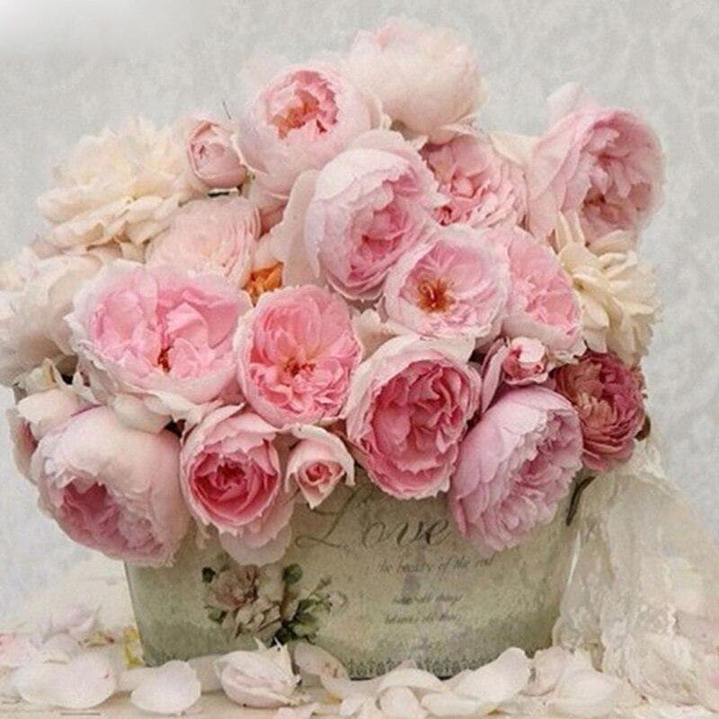 Diamond Painting Crystal Round Diamond Cross Stitch Flower Needlework Pink Roses Basket Decorative 30x30CM