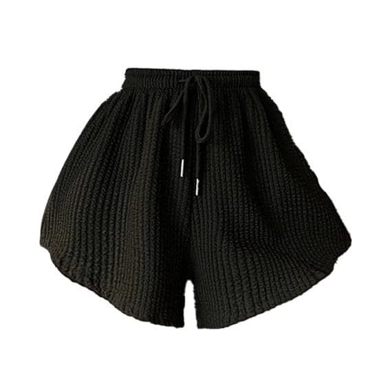 Summer Women Shorts Drawstring High Elastic Waist Loose Irrgular Hem Plus Size Pocketed Pure Color A-line Thin Casual Sport Homewear Short Pants 4XL black