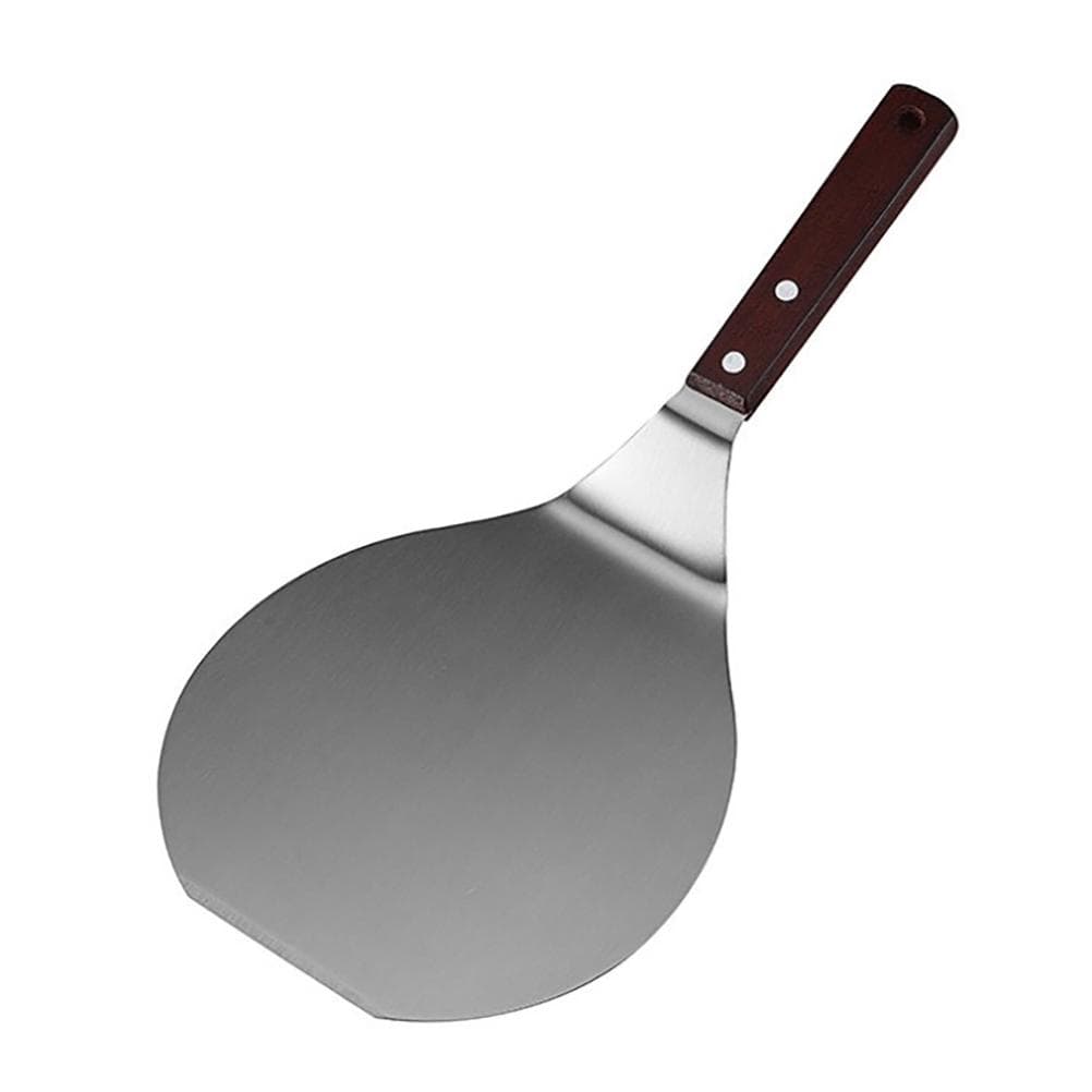 Stainless Steel Pizza Spatula with Wooden Handle Multipurpose Metal Pizza Peel Cake Spatula Shovel L(for 6.5-9kg) silver