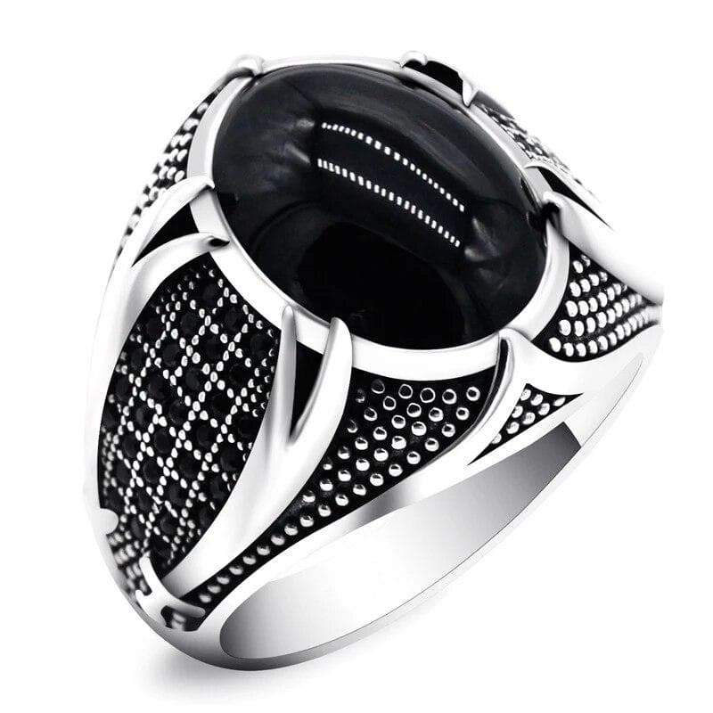 Retro Handmade Turkish Signet Rings For Men Ancient Silver Color Carved Scorpion Animal Rings Yellow Zircon Inlay Muslim Rings 10