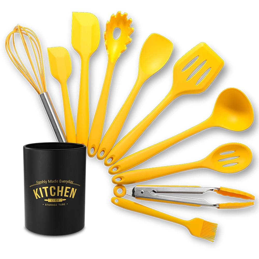 Silicone Kitchenware Set 10Pcs Kitchen Utensils Set Silica Gel Cooking Utensils Set Heat Resistant yellow