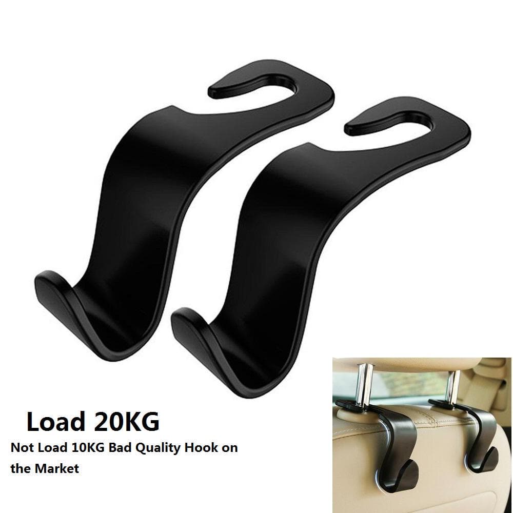 Car Seat Back Headrest Hook Holder Plastic Hanger for Bag Purse Cloth 2Pcs black