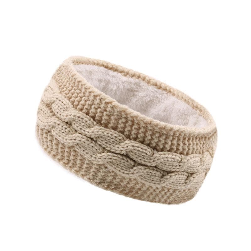 Soft & Cozy Ribbed Fleece Knit Elastic Headbands Warm Ear Warmer for Women with Classic Bowknot Design beige