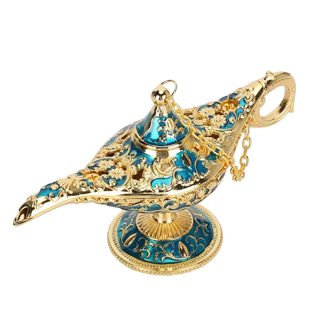 Hollow Lamp Shape Incense Burner Household Metal Craft Decoration Ornament Gift Blue