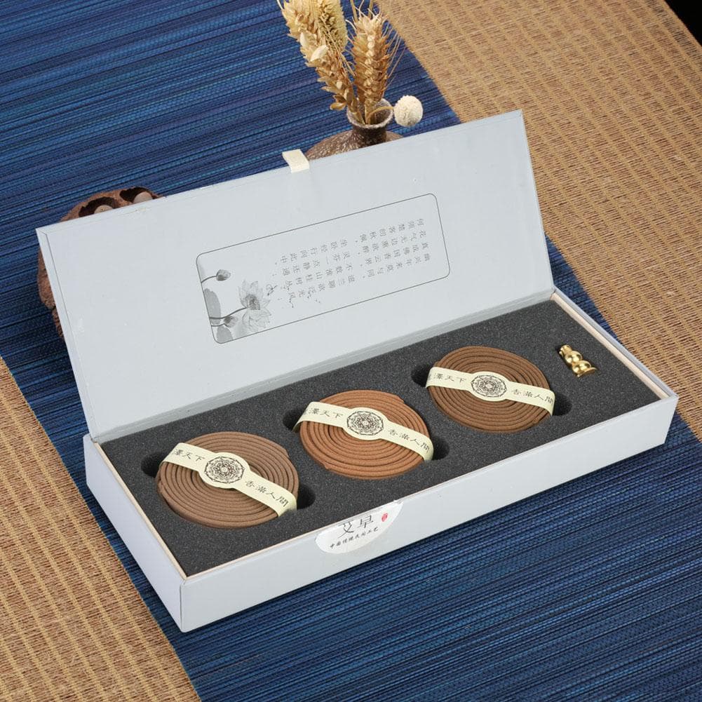 Three Flavor 4‑Hours Natural Coil AgilawoodSandalwoodWormwood Incense with Gift Package