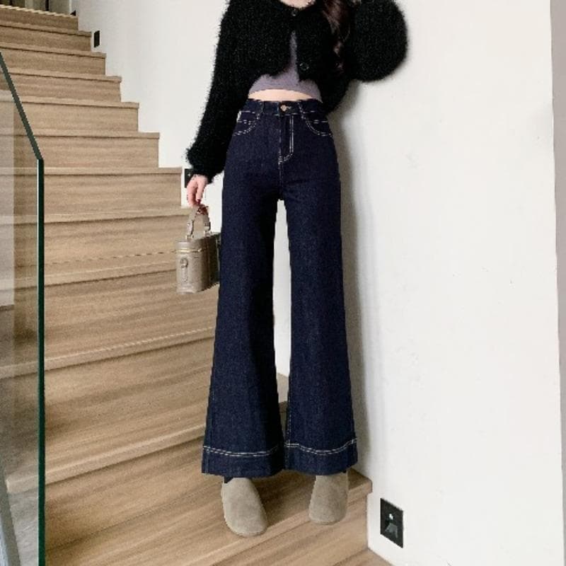 Retro Old High-waisted Jeans for Women's New Winter Small Flared Pants Casual Loose Wide-leg Pants XL