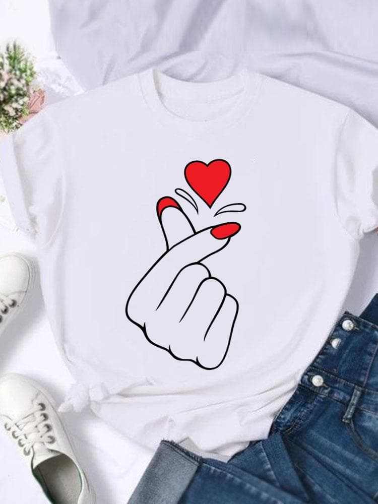 (Asian Size) T Shirt Clothing Sweet Love Cute 90s Style Casual Fashion Print Female Casual Women's Top Graphic Tee Short Sleeve T-shirts L