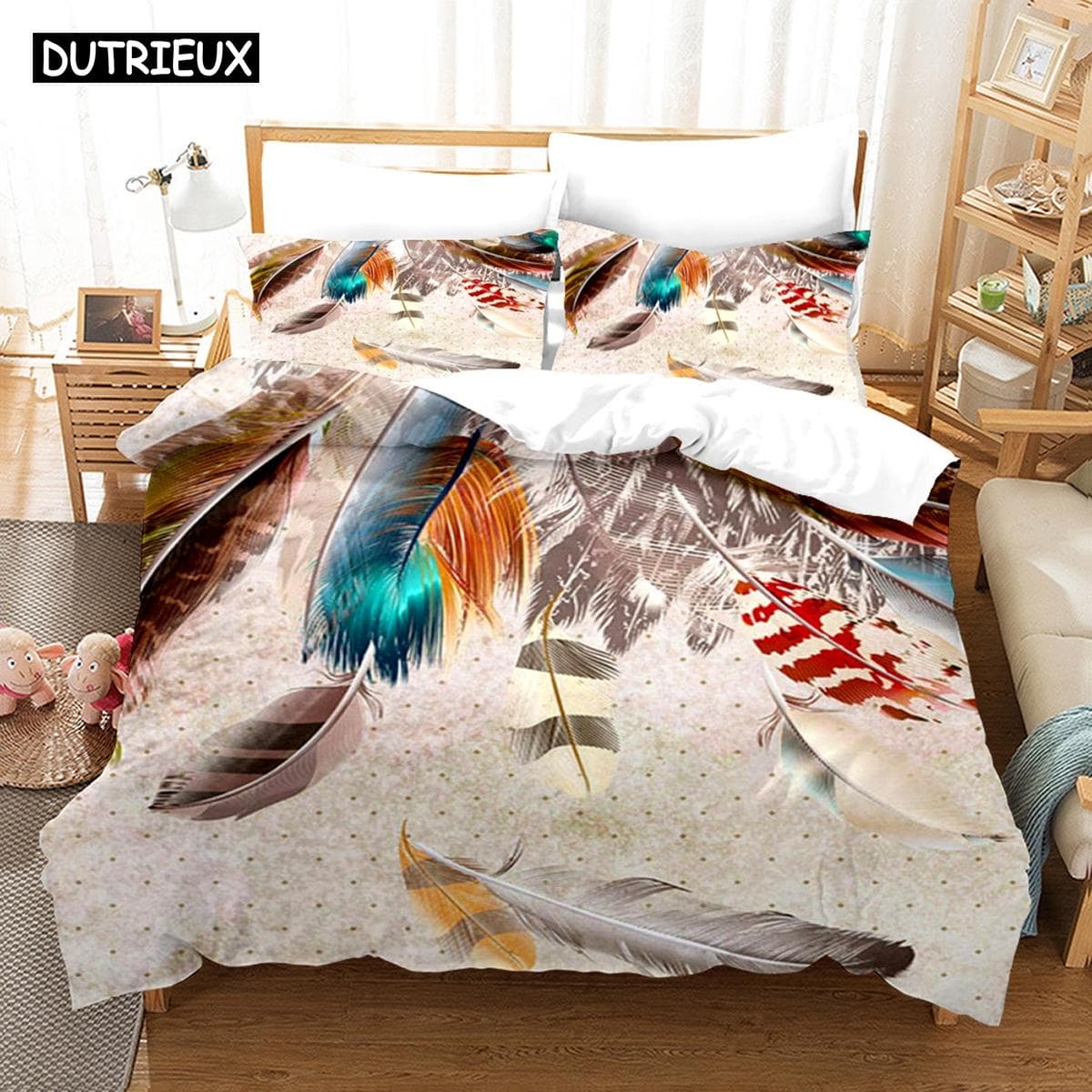 3D Plume Bedding Sets Duvet Cover Set With Pillowcase Twin Full Queen King Bedclothes Bed Linen EU King(240x220cm)