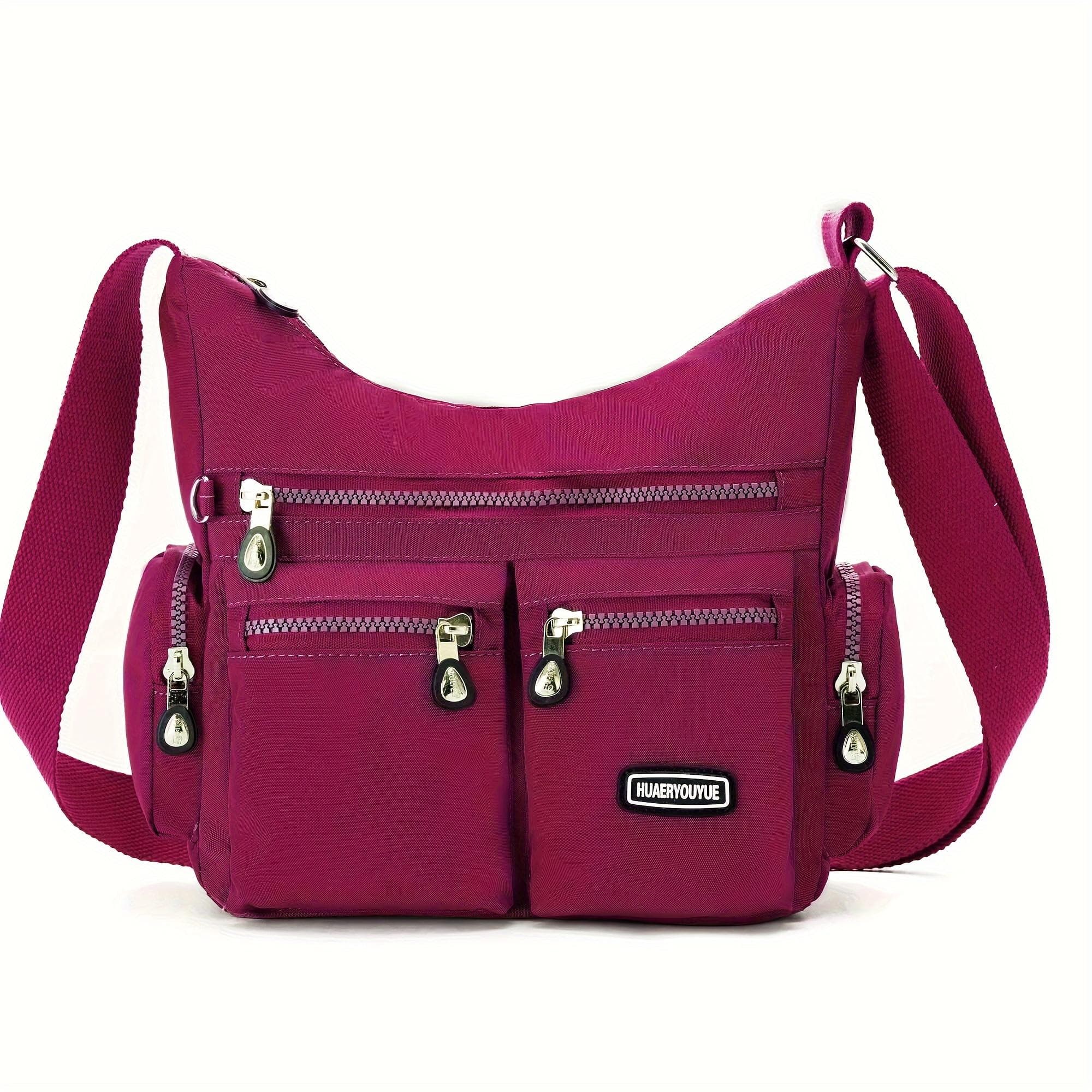 Waterproof Nylon Crossbody Bag, Casual Letter Patch Decor Shoulder Bag Women's Trendy Zipper Purse