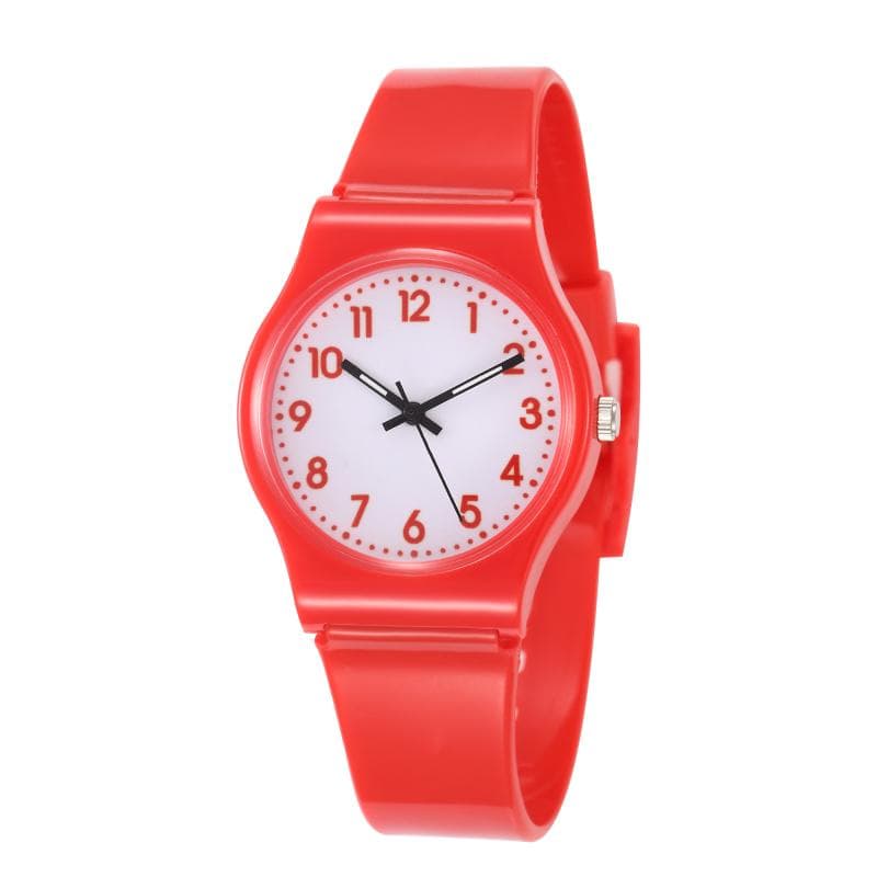 Children Multi Colors Rubber Band Watches Kids Quartz Wristwatch Child Girls Boy Clock red