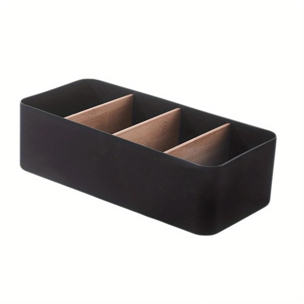 Desktop Storage Box, Bamboo Wood Cosmetics Storage Basket, Remote Control Panel Storage Box, Living Room Coffee Table Storage black