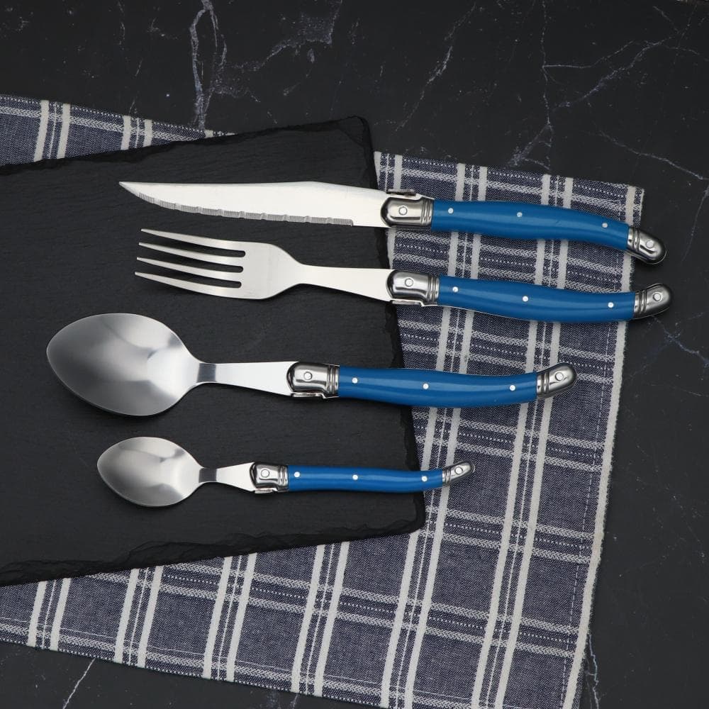 Jaswehome 4pcs Stainless Steel Cutlery Set Laguiole Dinner Knife Fork Spoons Steel Utensil Tableware Dinner Set Dinnerwares blue