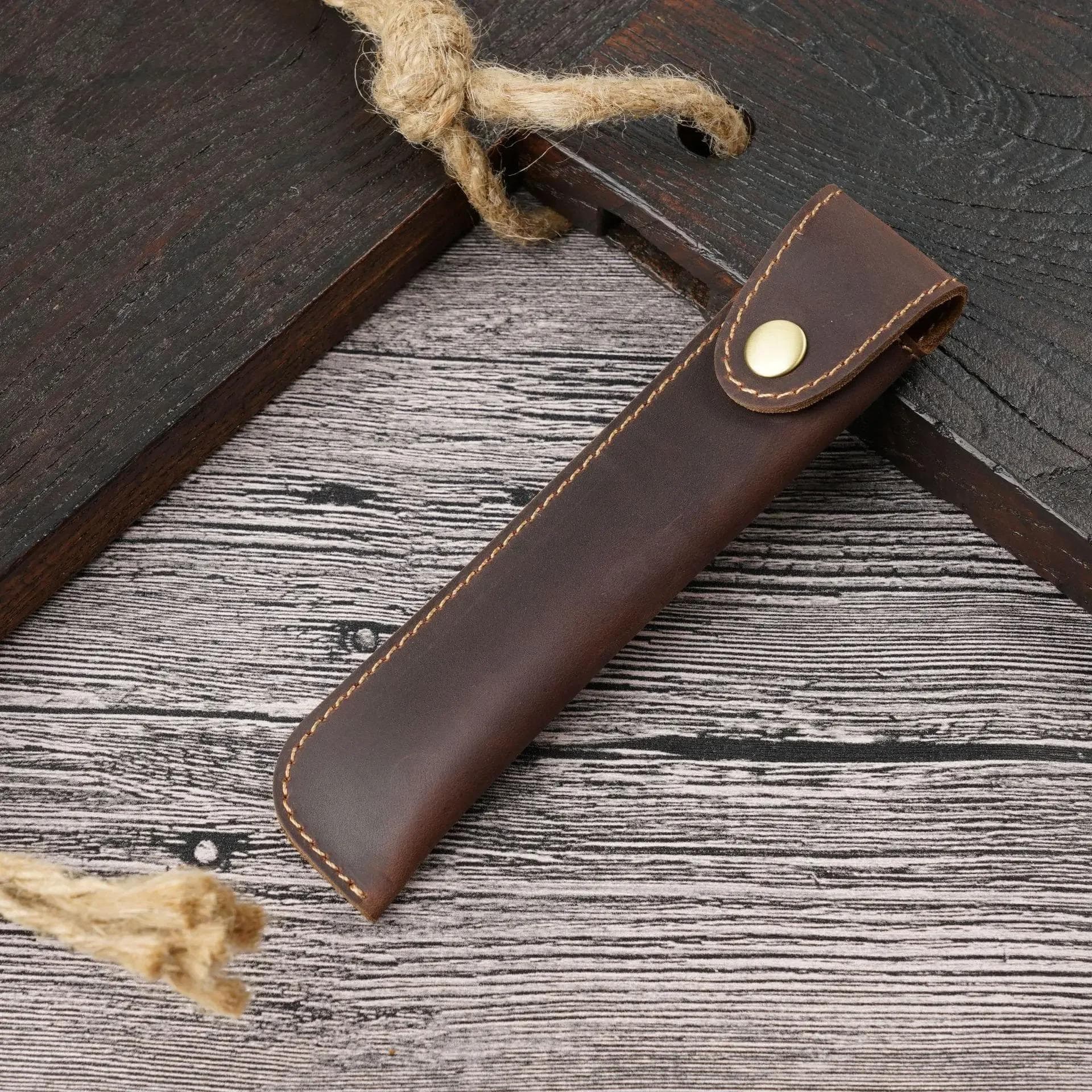 Genuine Leather Pen Case Handmade Pen Pouch Personalized Pen Storage Bag Retro Pencil Pouch First Layer Cowhide Pen Sleeve Student School Supplies coffee