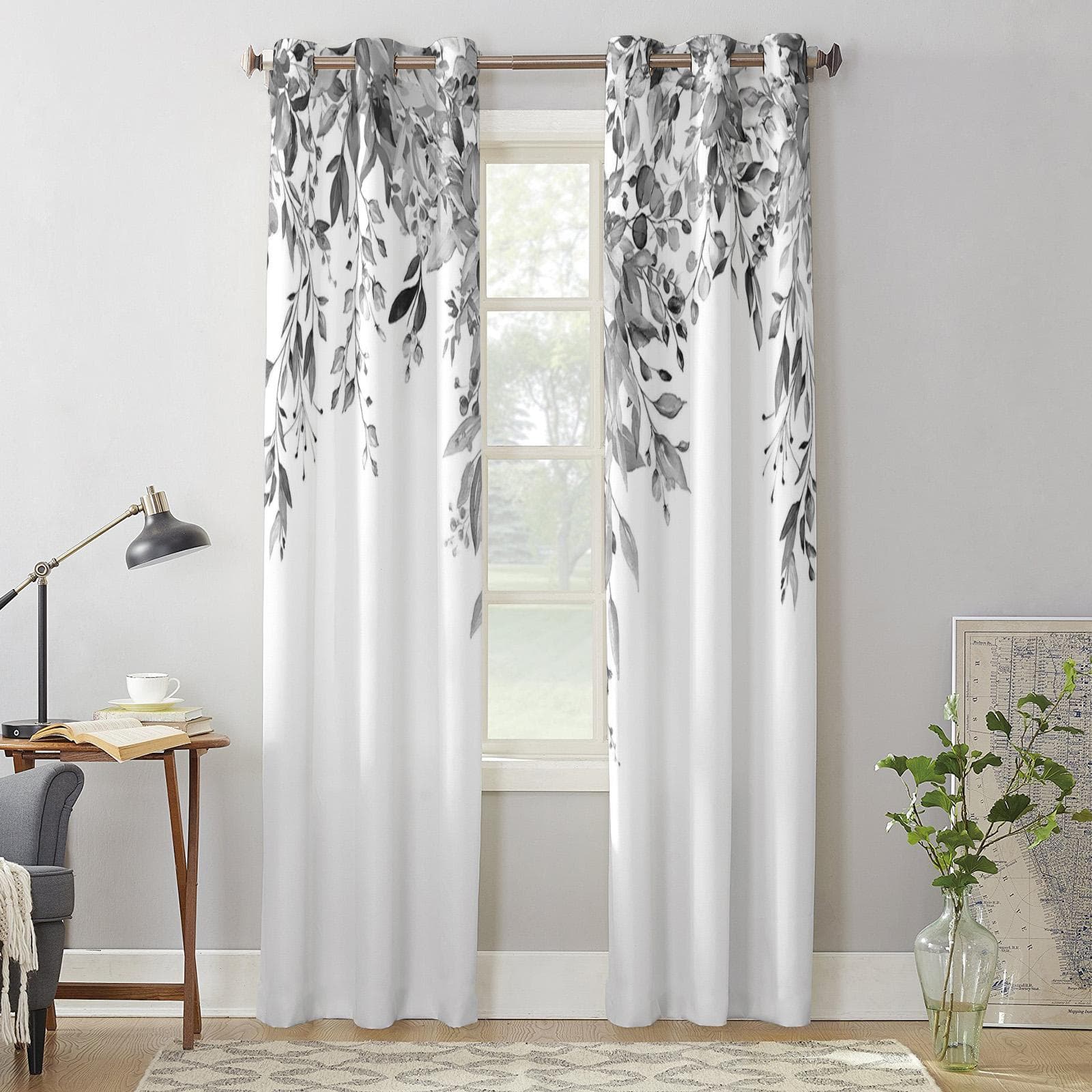 Flowers Watercolor Leaves Curtains for Bedroom Living Room Window Curtain Treatments Blinds Kitchen Home Decor Drapes 135W x 60H(cm) x1