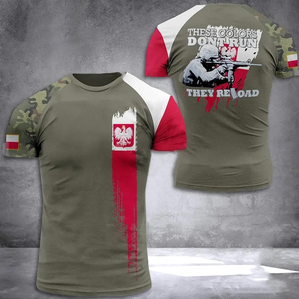 Polish Flag Camouflage Print 3D T-shirt Round Neck Men's Short Sleeve Soldiers Army Quick Dry Loose Comfortable New Sports Top XXL