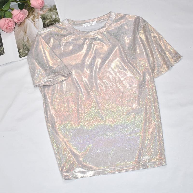 Korean Glitter Silk Loose Fit T-Shirt - Trendy Large Size Short-Sleeve Top for Women and Students 6XL apricot