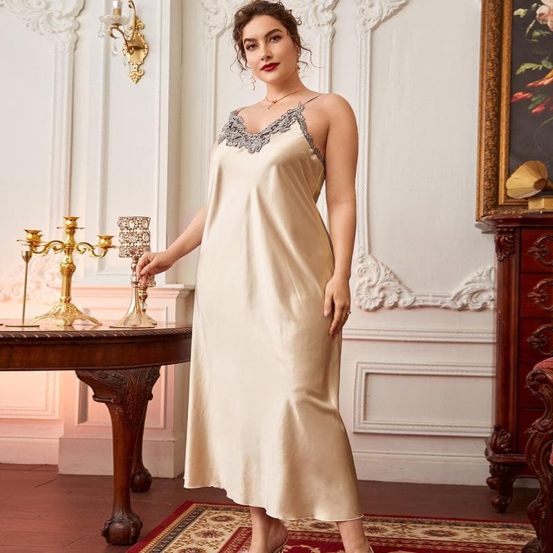 Oversized Plus Size Pajamas Suspender Skirt Spring and Summer Thin Lace Pajamas Long Imitation Silk Casual Home Clothes 2XL