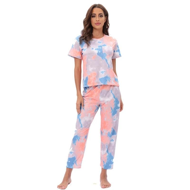 Women's Pajamas Set 2 Piece Leopard Print Pyjama Pocket Sleepwear Spring Summer Short Sleeve Pants Pijama Mujer Pjs Homewear XL