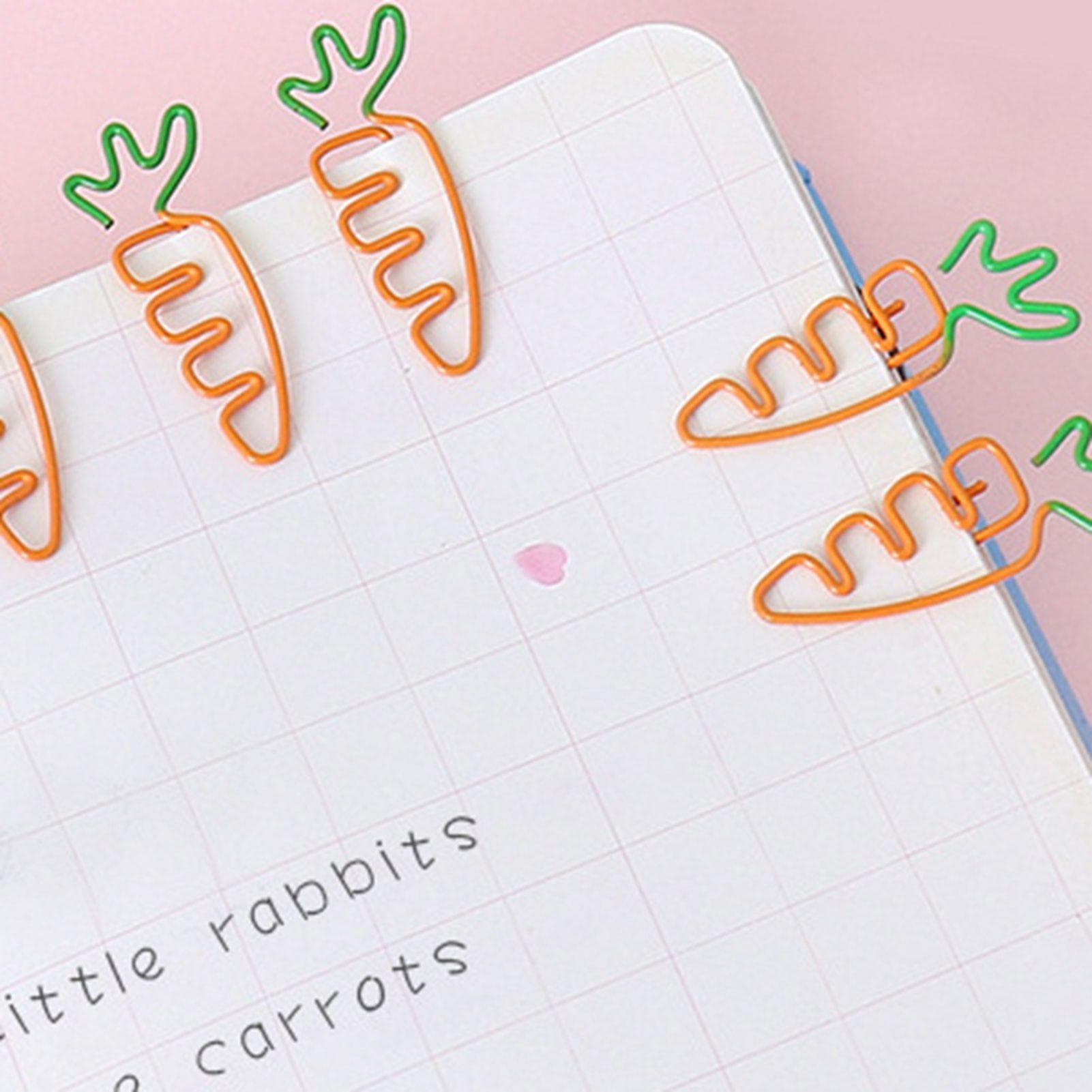 20Pcs Paper Clip Cartoon Carrot Shaped Dual Color Cute Paperclips for Files Planner