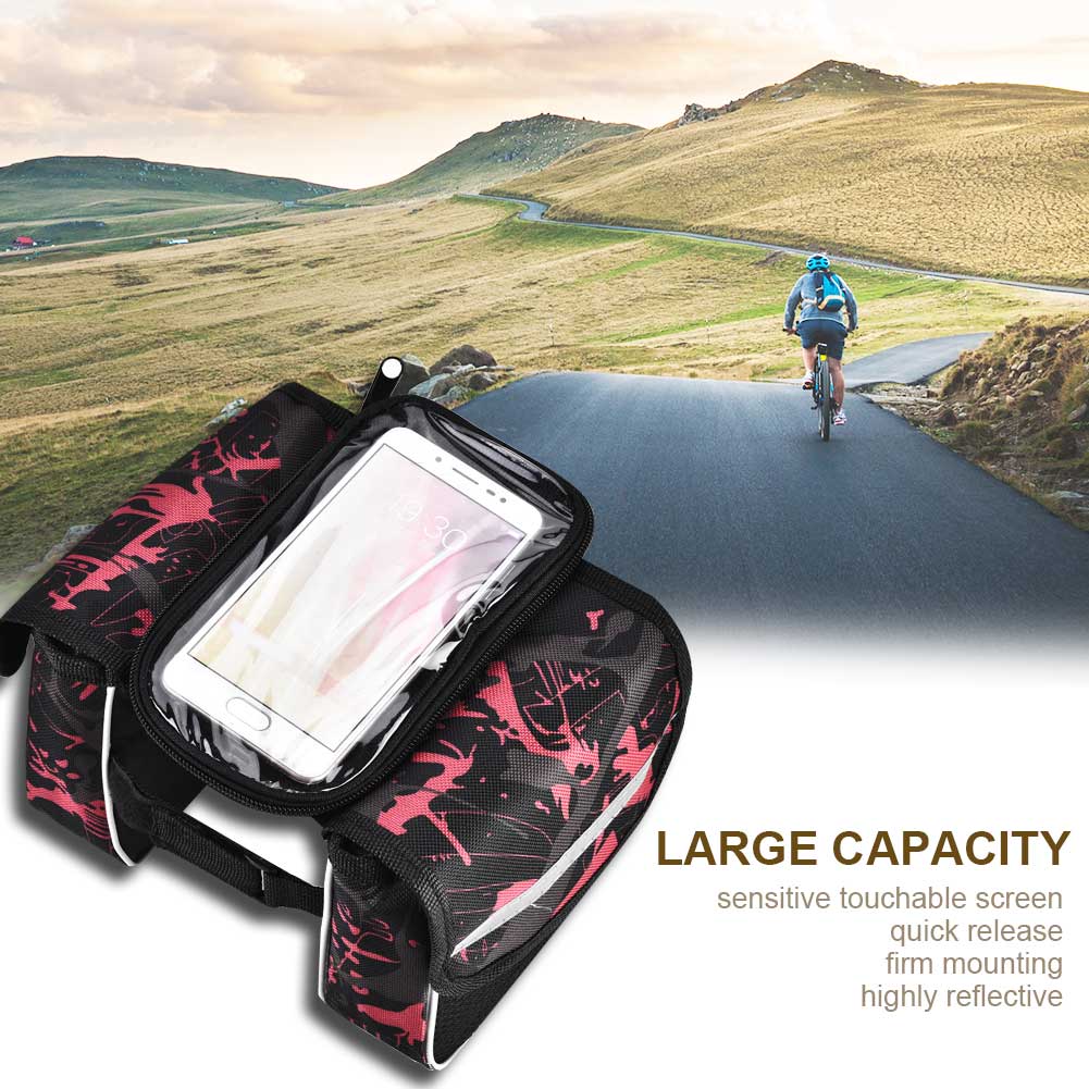 Bike Front Tube Bag Waterproof Touchable Cellphone Pouch Bicycle Accessory (Red)