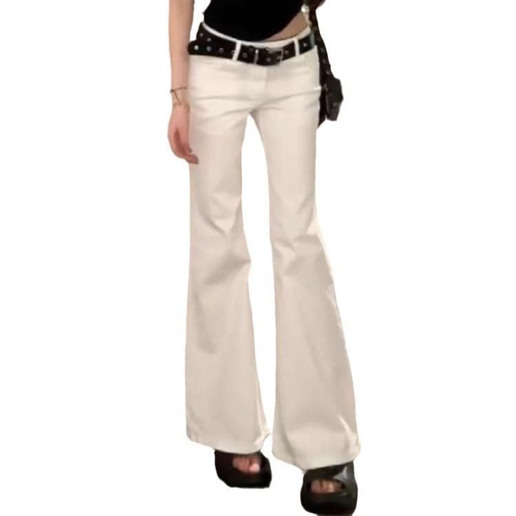 White Low-waisted Slightly Flared Jeans for Women In Autumn and Winter Loose Slimming Wide-leg Floor Trousers XL