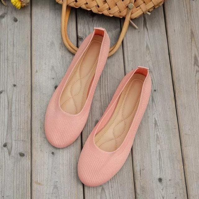 Spring Autumn Casual Shoes For Women Slip-on Pump Knit Single Flat Shoes Breathable Round Toe Ladies Cloth Loafers Large Sized 39 pink