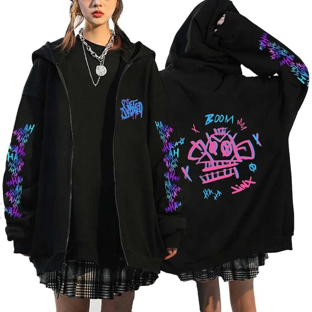 Arcane-Jinx Zipper Hoodie Monkey Graffiti Zip Up Jacket Men Women Game Lover Popular Sweatshirts HipHop Streetwear Pullover Gift 3XL
