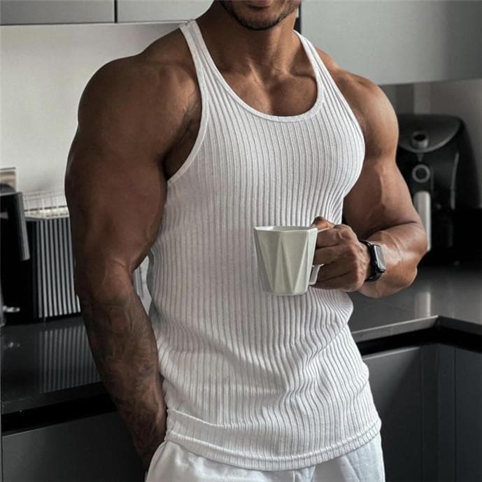 Summer Men Vest Gym Top Sleeveless Shirt Fitness Sports Vest L white