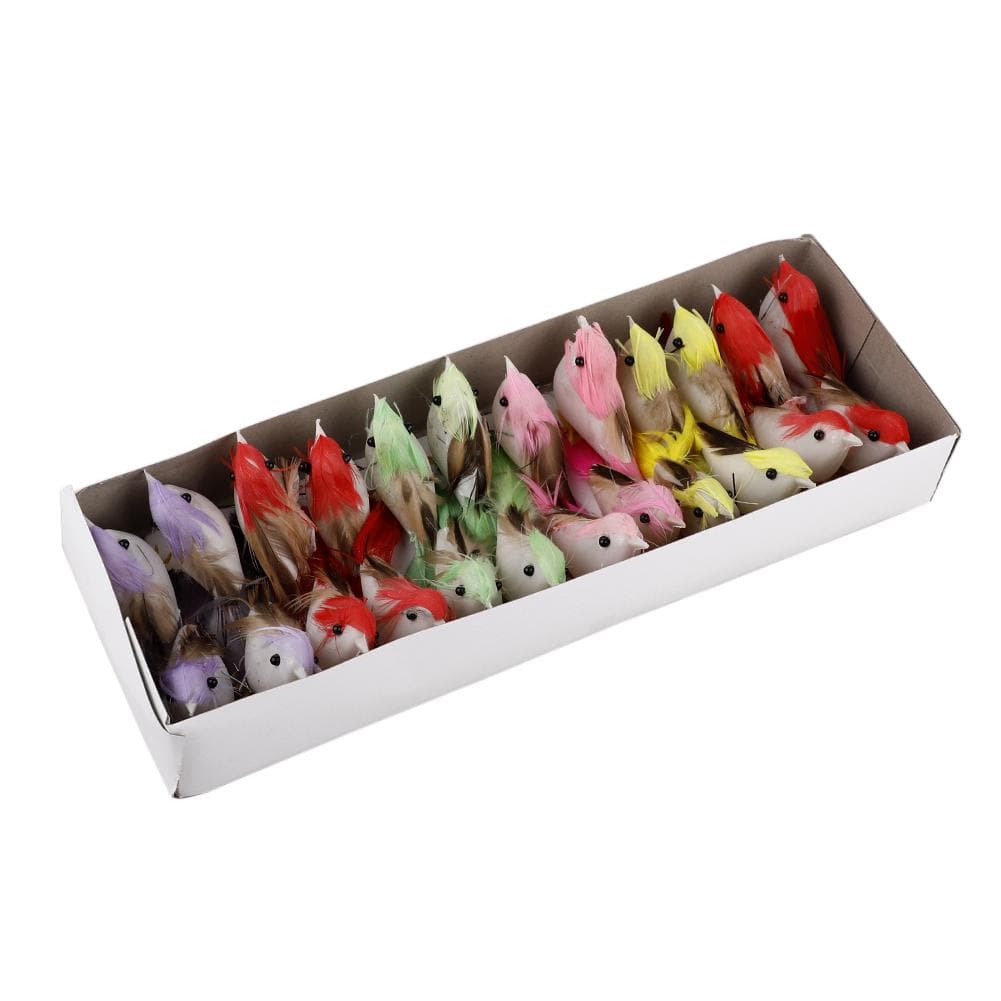 24pcs Simulation Bird Ornament Colorful Exquisite Lifelike Mini Artificial Foam Bird Decoration for