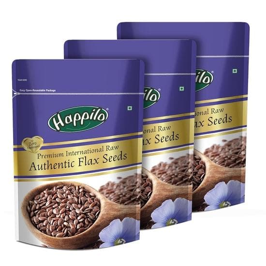 Happilo Premium Authentic Flax Seeds 250g each (Pack of 3), Diet Food for Weight Management, Alsi Seed for Hair Growth, Rich in Fiber and Omega 3