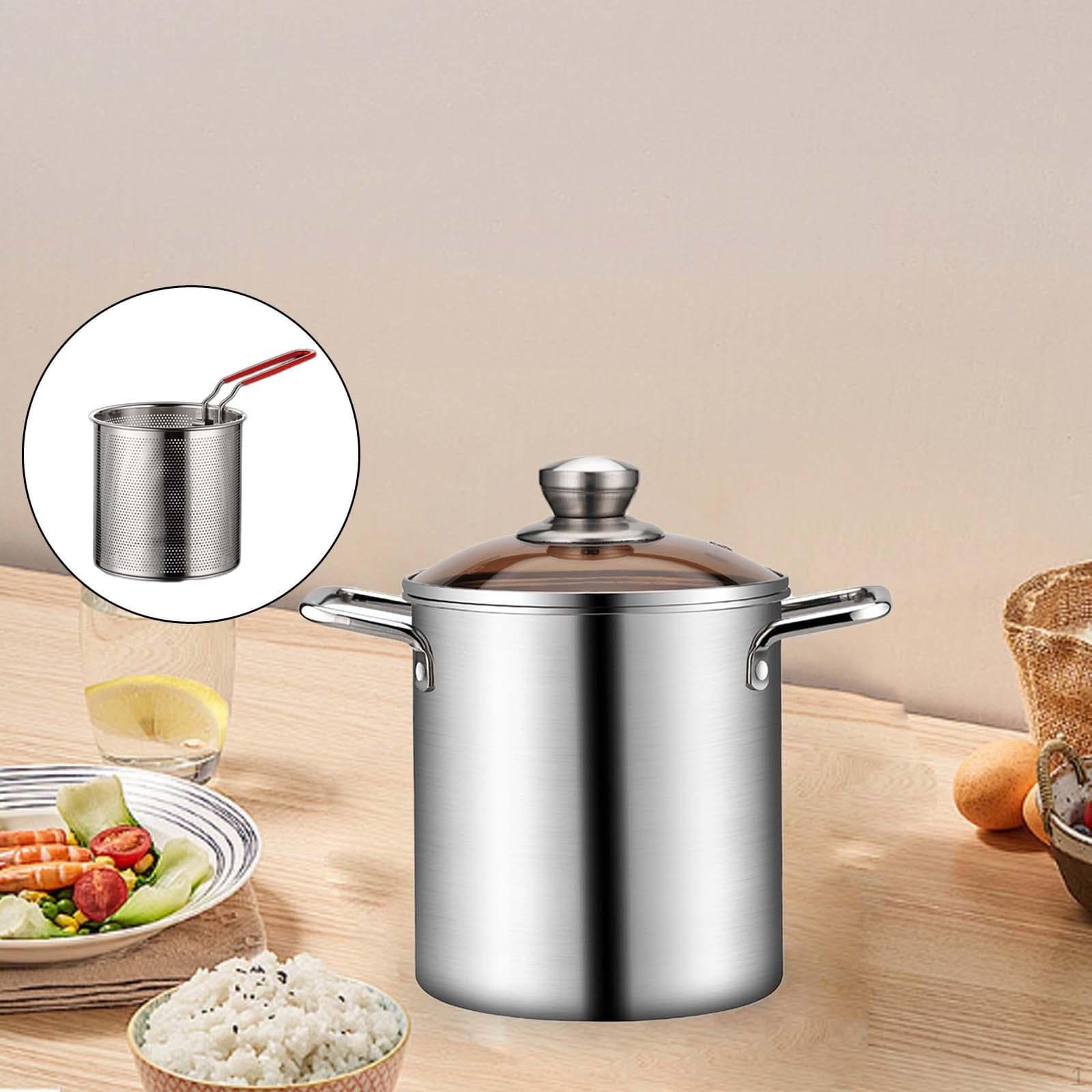 Deep Fry Pot with Double Handle Japanese Frying Cooking Soup Lid for Fries Chips with Fryer Basket