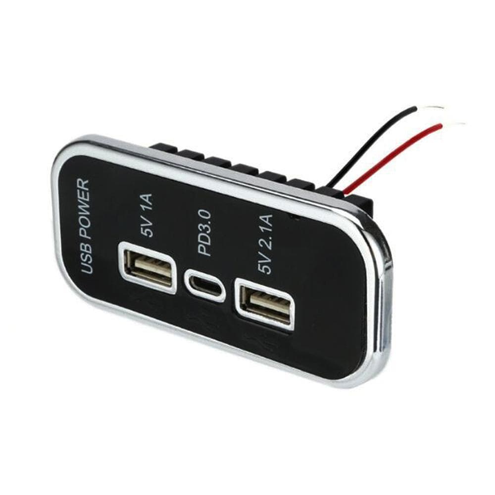 Car Charge Sockets Modification Dual USB & PD Quick Charge Adapter for 12-24V Car Truck RV Boat black