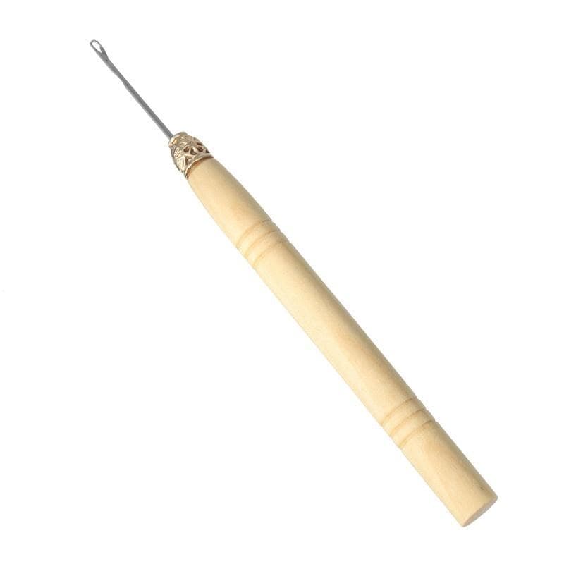 1 Pcs Wooden Handle Hook Needle Lace Wig Making Knitting Micro Ring Loop Hair Extension Weaving Crochet Hook Needle Tools