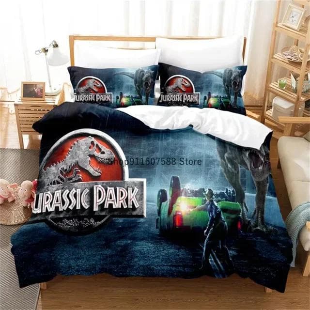 Red Jurassic Park Bedding Set Cartoon Home Textiles For Kids Bed Set Comforter Cover Bedroom Set Queen Dinosaur Duvet Cover AU Double(180x210cm)