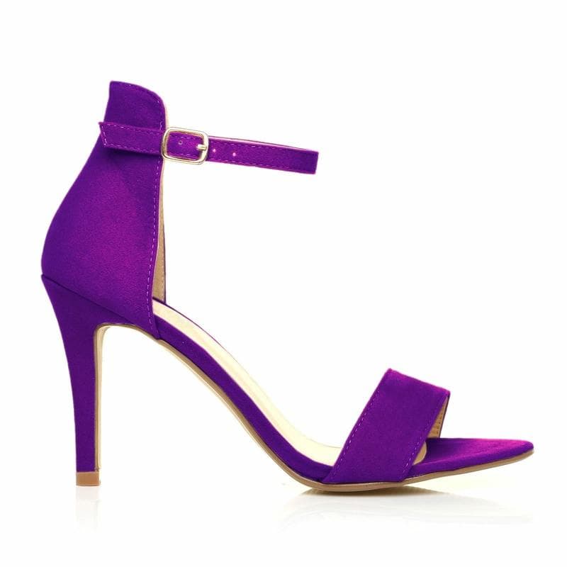 Ladies Womens Suede Mid High Heel Sandal Peep Toe Summer Casual Ankle Strap Shoes shoe 39 purple