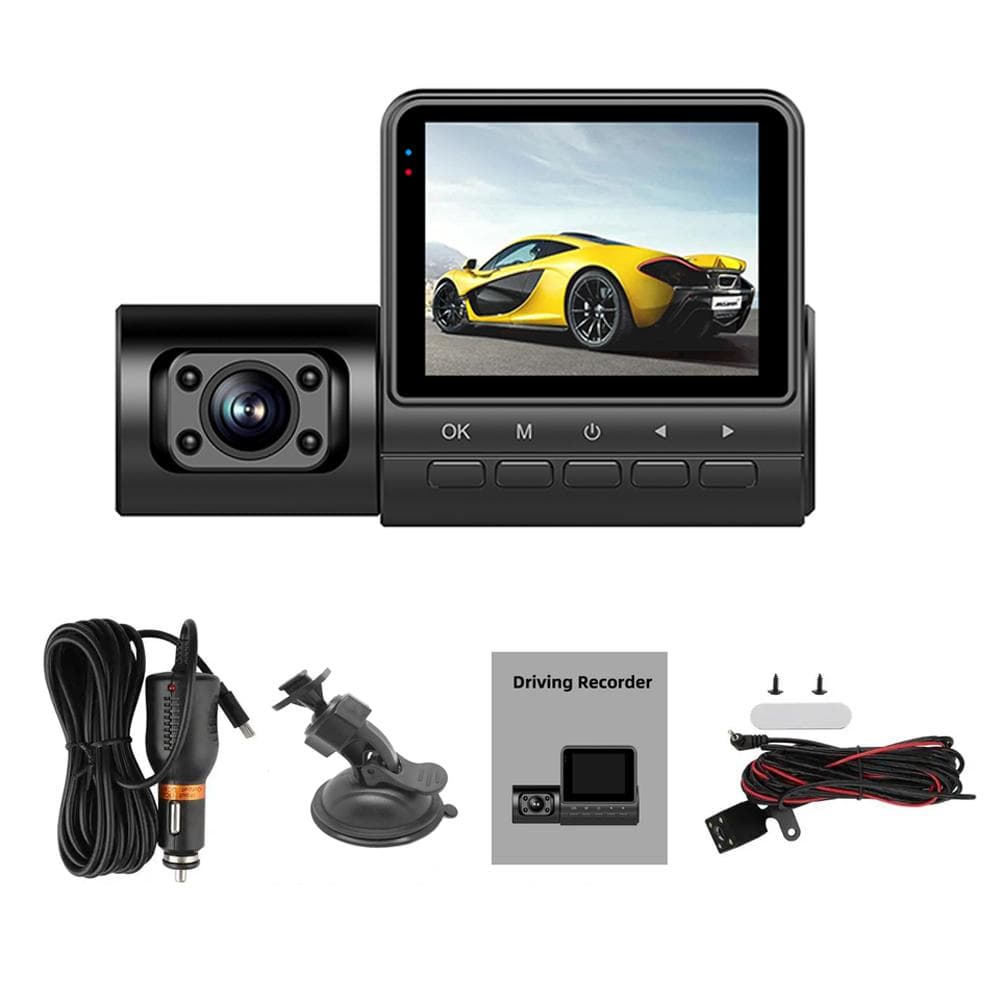 3 Cameras Dash Cam 2in Clear Car Rearview Mirror Car Video Recording Camcorder Multi-Language Car black