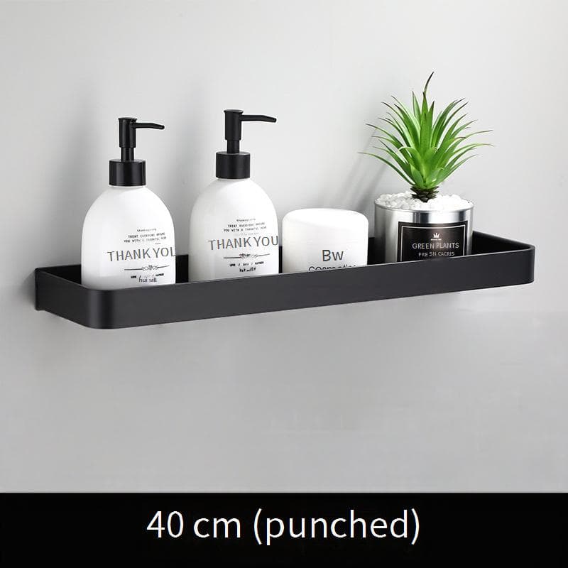 Drilling Installation Bathroom Shelf Organizer Shower Storage Rack Black Corner Shelves Wall Mounted Aluminum Toilet Shampoo Holder 40cm