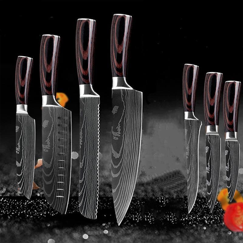 7Pcs Damascus Pattern Knife Sets Kitchen Knives Set Chef Knives Kitchen Stuff Chopping Knife Fruit Boning Cutter