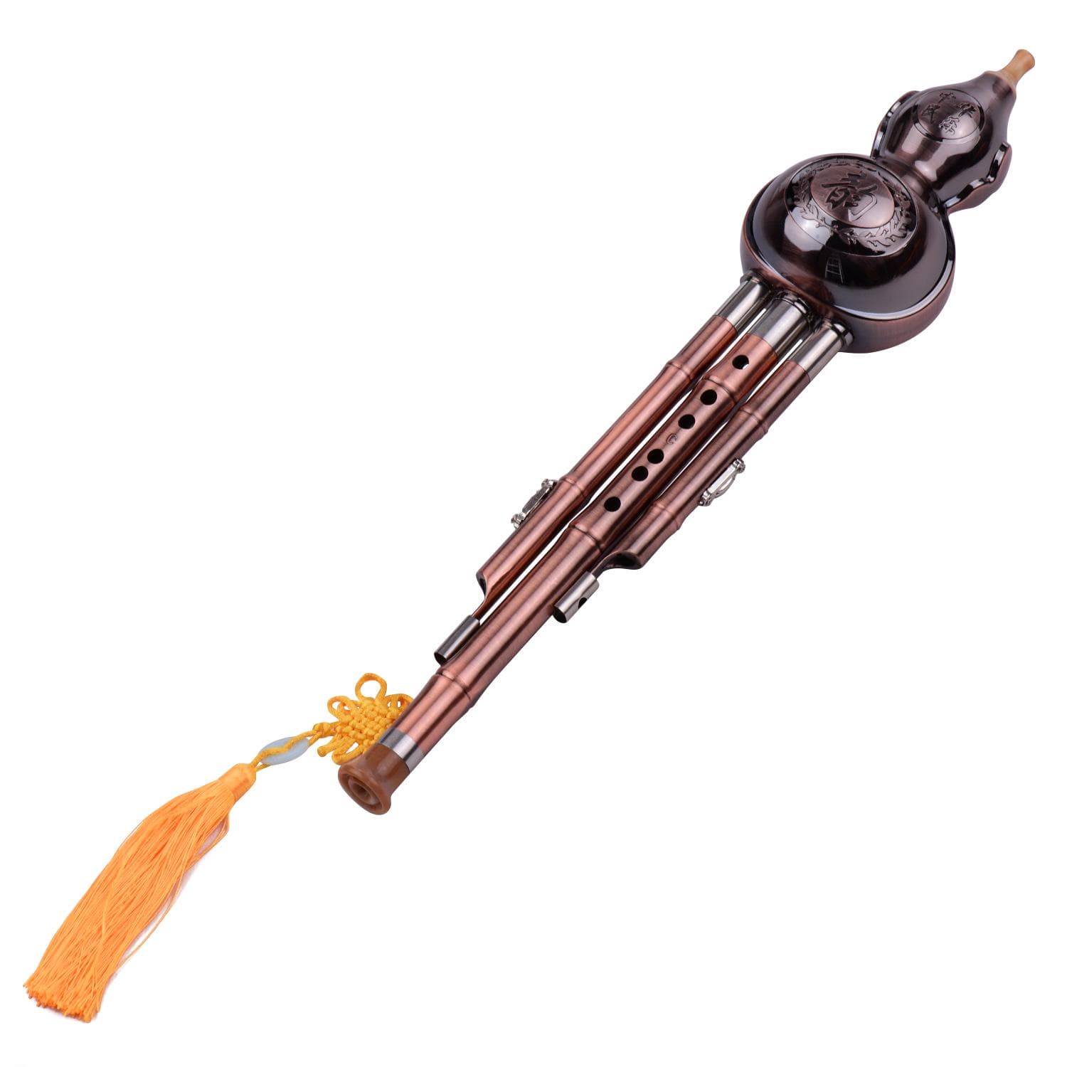 3 Tone C-Key Hulusi Gourd Cucurbit Flute Aluminum with Copper Plated Pipes Chinese Traditional multicolour
