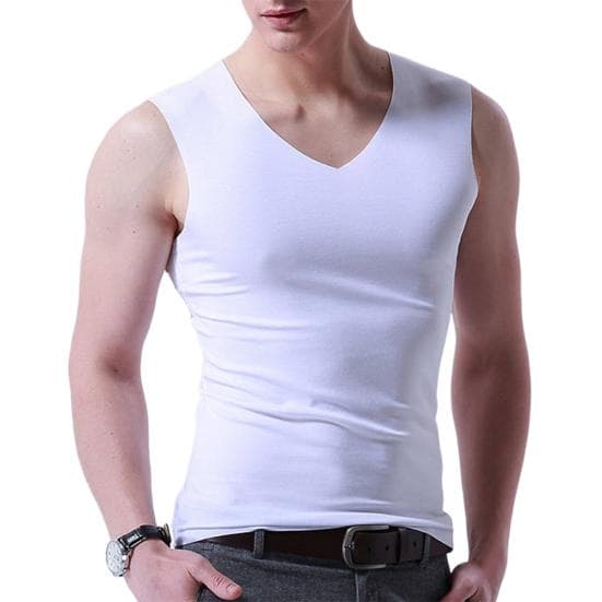 M Wardrobe Plus Size Men Sporty Solid Color Sleeveless V Neck Slim Seamless Vest Tank Top M white