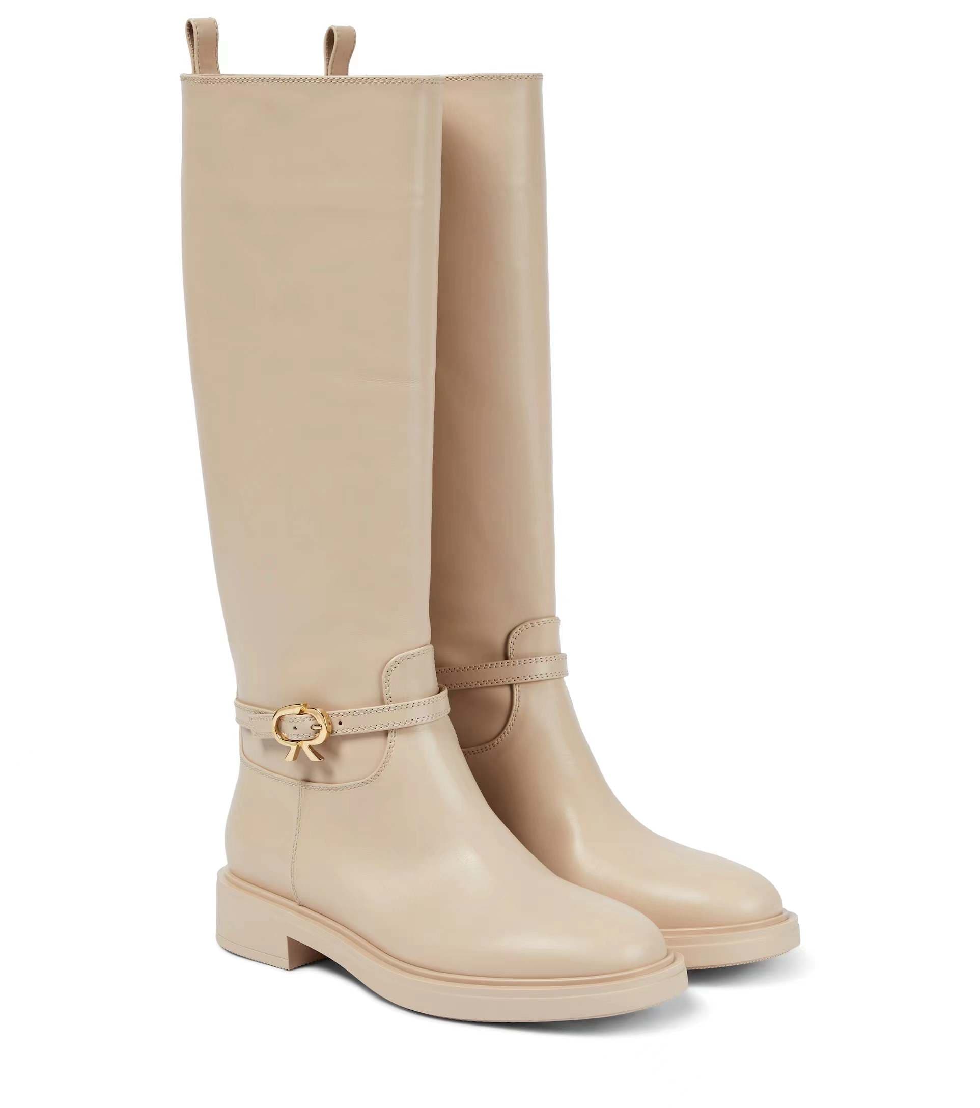 Krazing Pot Cow Leather Autumn Winter Shoes Thick Med Heels Big Size 45 Size 44 Leather Cross-tied Women Keep Warm Thigh High Boots 34 beige