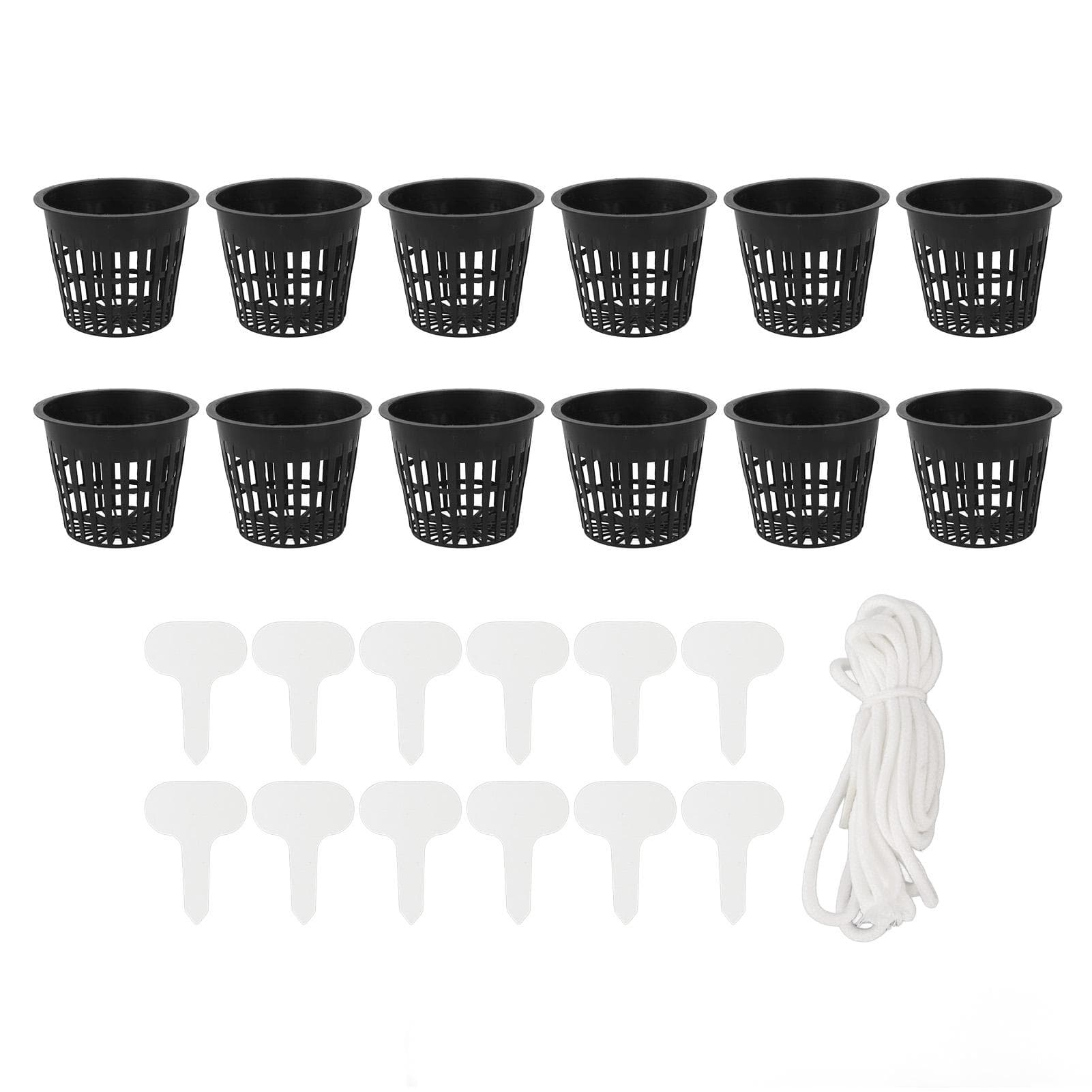12PCS Water Planting Baskets Mesh Net Plant Pots Plastic Soilless Cultivation Cups with Cotton Rope