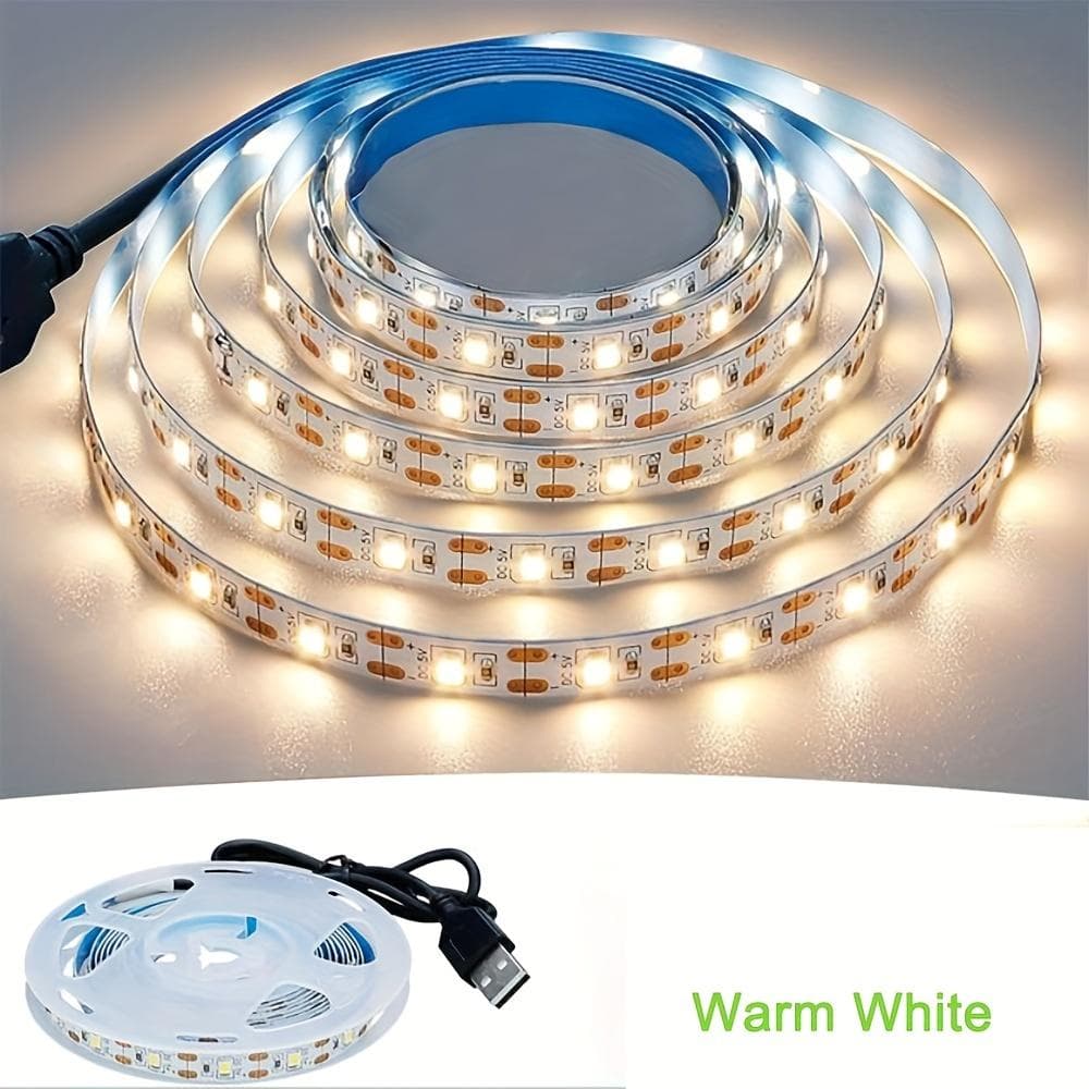 5M/16.4Ft DC5V USB LED Strips SMD2835 White Warm White Lamp For TV Background Home Decoration Lighting Non-waterproof 1M warm white