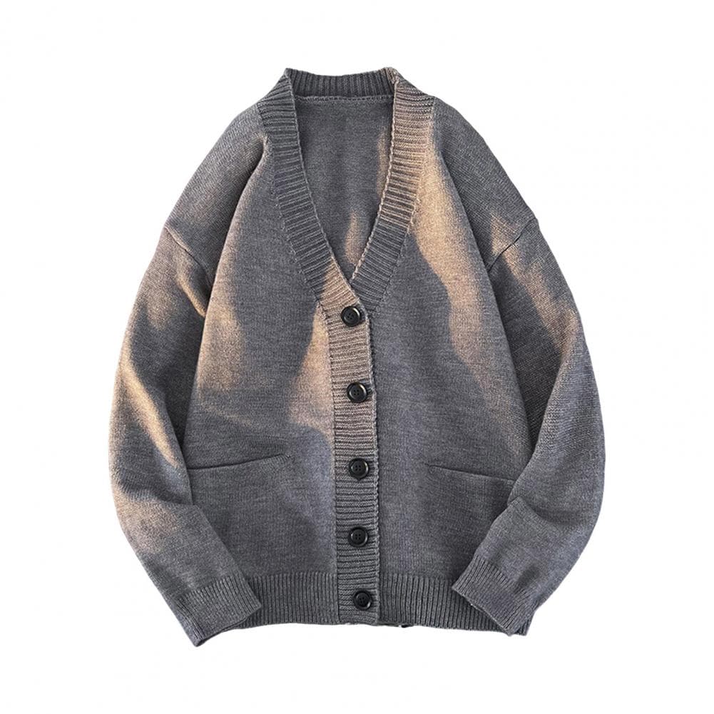 Fall Winter Men Sweater Cardigan V Neck Knit Thick Elastic Long Sleeves Slim Fit Warm Solid Color Bottoming Knitwear Daily Wear XL grey