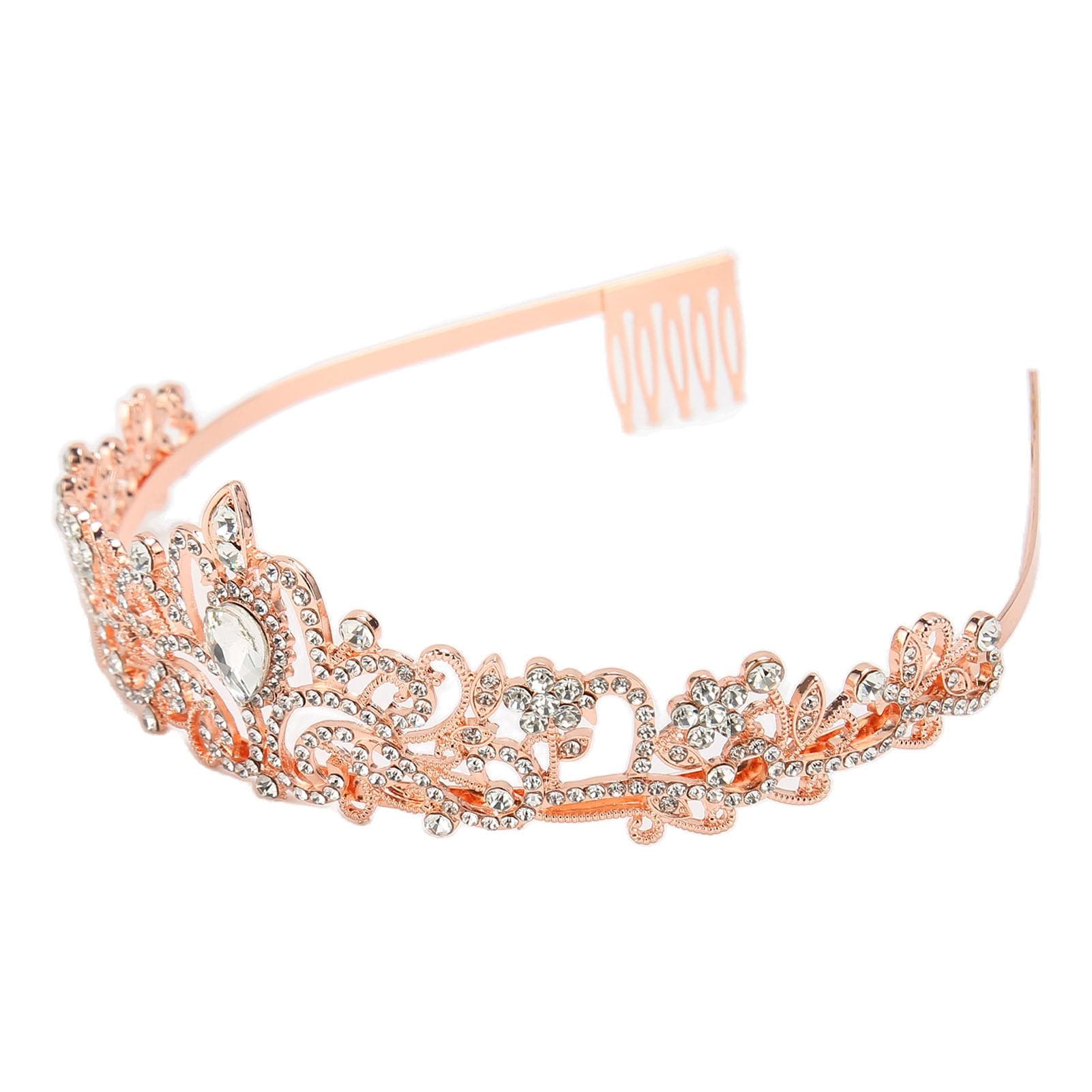Bridal Crown Rhinestone Elegant Glittering Wedding Princess Crown for Halloween Rose Gold