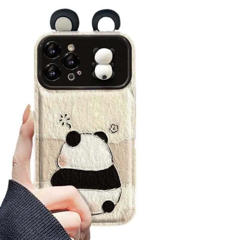 Applicable To Apple 15 Promax Mobile Phone Case IPhone 14 Panda Doll Pendant 13 Large Window Flip Mirror Xr iPhone 6s Plus