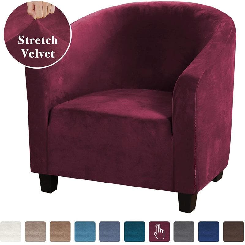 High Stretch Sofa Cover Velvet Tub Chair Cover Skid Resistance Furniture Protector Stretch Fabric Super Soft Couch Slipcover burgundy