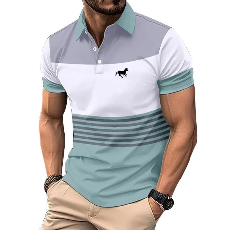 Men Casual Fashion Short Sleeve Slim Fit Lapel Polo Shirt . L white