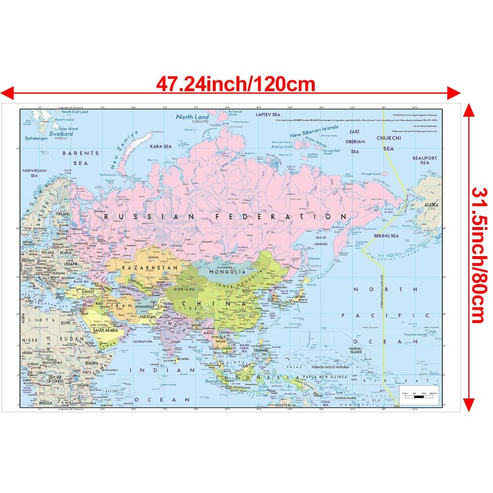 The Map of Asia, Without National Flags Series Large Map,English Version Educational Map,Home Office Decor,School Teaching Suppiles 120*80cm