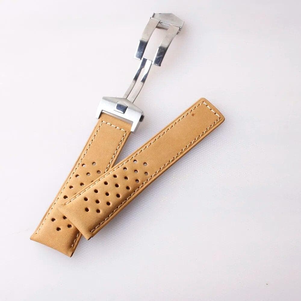 Cow Leather Watchbands for TAG HEUER CARRERA Series 20mm 22mm 24mm Men Band Watch Straps Wrist Bracelet Accessories Fold Buckle Khaki 24mm